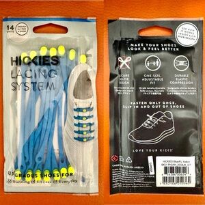 HICKIES No-Tie Lacing System – Blue/Fl Yellow (14 Units) - Brand New & Sealed